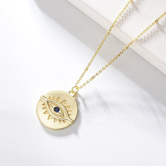 Gold Plated Evil Eye Pendant Necklace