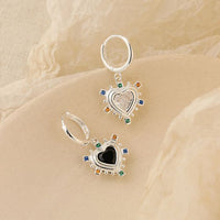 Black and White Heart Crystal Dangling Sterling Silver Earrings
