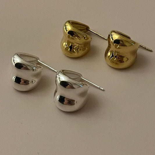 C-Shape Wide 925 Sterling Silver Stud Earrings