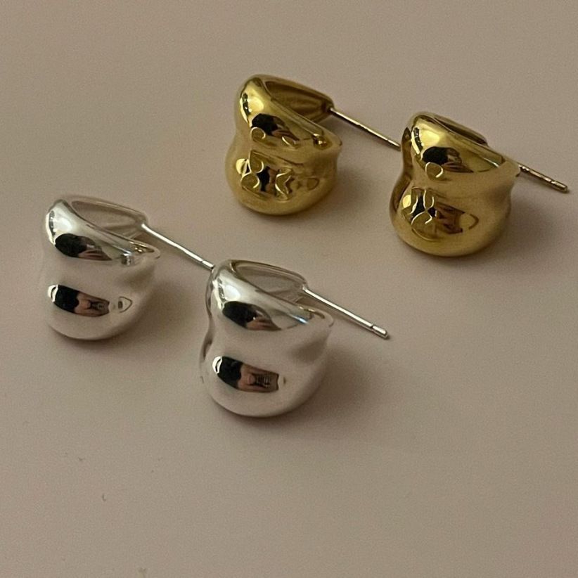 C-Shape Wide 925 Sterling Silver Stud Earrings