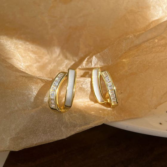 Double Layer White CZ Epoxy Circle Hoop Earrings
