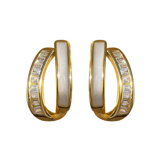 Double Layer White CZ Epoxy Circle Hoop Earrings