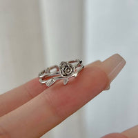 Rose Flower 925 Sterling Silver Adjustable Ring