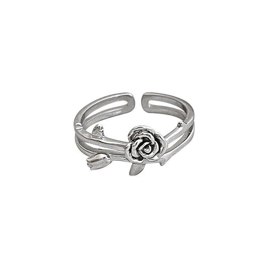 Rose Flower 925 Sterling Silver Adjustable Ring