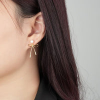 Hollow Bow-Knot Shell Pearl Dangling Earrings