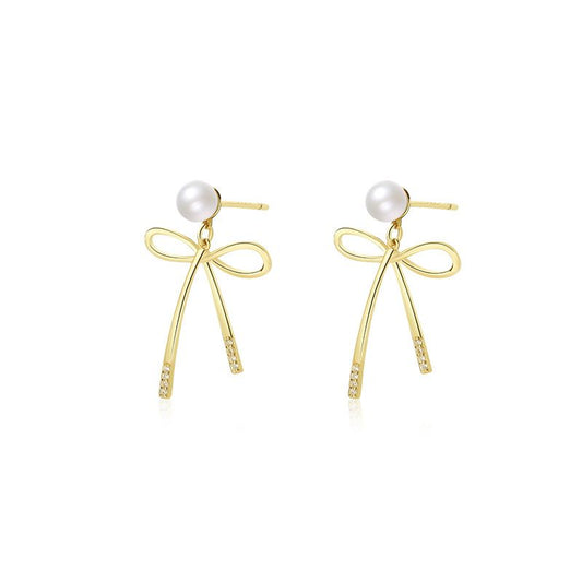 Hollow Bow-Knot Shell Pearl Dangling Earrings