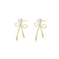 Hollow Bow-Knot Shell Pearl Dangling Earrings