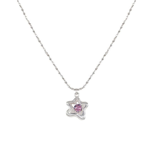 Sweet Pink CZ Star Flower 925 Sterling Silver Necklace