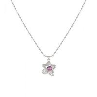 Sweet Pink Crystal Star Flower 925 Sterling Silver Necklace