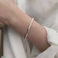 Irregular Oval Shell Pearl Geometry Bracelet, 925 Sterling Silver