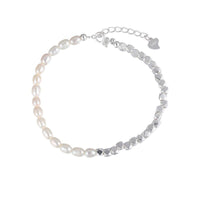 Irregular Oval Shell Pearl Geometry Bracelet, 925 Sterling Silver