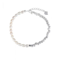 Irregular Oval Shell Pearl Geometry Bracelet, 925 Sterling Silver