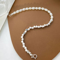 Irregular Oval Shell Pearl Geometry Bracelet, 925 Sterling Silver