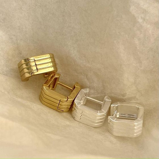 Modern Geometry Hollow Square 925 Sterling Silver Hoop Earrings