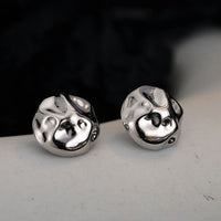 Round Irregular Surface 925 Sterling Silver Stud Earrings