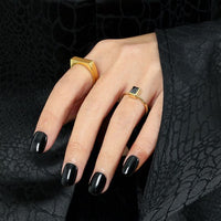 Black Crystal Baguette Geometry Adjustable Ring