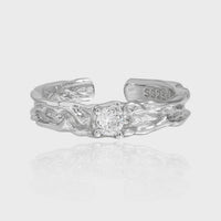 Round Crystal Irregular Surface Sterling Silver Adjustable Ring