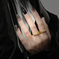 Round Crystal Irregular Surface Sterling Silver Adjustable Ring