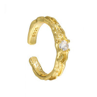 Round Crystal Irregular Surface Sterling Silver Adjustable Ring