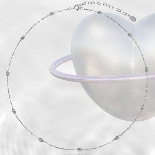 Simple Geometry Oval Beads Sterling Silver Necklace