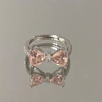 Pink Crystal Bow-Knot Adjustable Ring