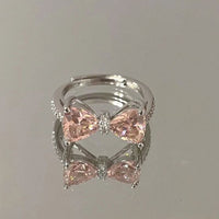 Pink Crystal Bow-Knot Adjustable Ring