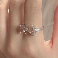 Pink Crystal Bow-Knot Adjustable Ring