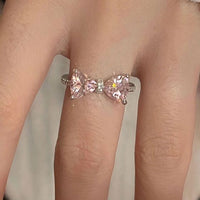 Pink Crystal Bow-Knot Adjustable Ring