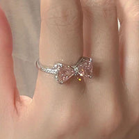 Pink Crystal Bow-Knot Adjustable Ring