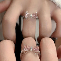 Pink Crystal Bow-Knot Adjustable Ring