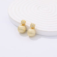 18K Gold-Plated Crystal Cross and Round Ball 925 Sterling Silver Stud Earrings