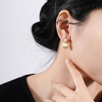 18K Gold-Plated CZ Cross and Round Ball 925 Sterling Silver Stud Earrings