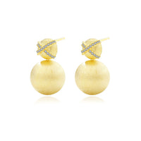 18K Gold-Plated Crystal Cross and Round Ball 925 Sterling Silver Stud Earrings