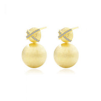 18K Gold-Plated Crystal Cross and Round Ball 925 Sterling Silver Stud Earrings