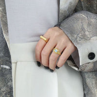 Created Moonstone Geometry Adjustable 925 Sterling Silver Ring
