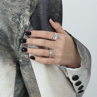 Created Moonstone Geometry Adjustable 925 Sterling Silver Ring