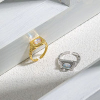 Created Moonstone Geometry Adjustable 925 Sterling Silver Ring