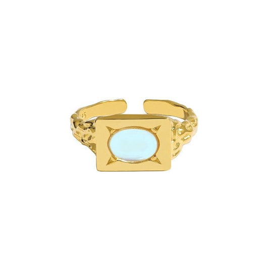 Created Moonstone Geometry Adjustable 925 Sterling Silver Ring