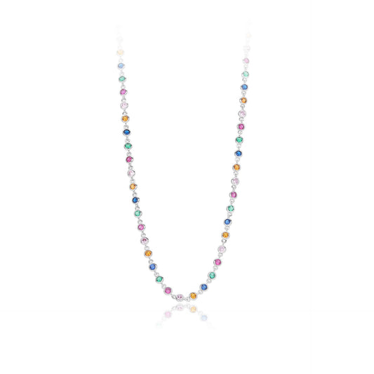 Multi-Color Cubic Zirconia Geometric 925 Sterling Silver Necklace