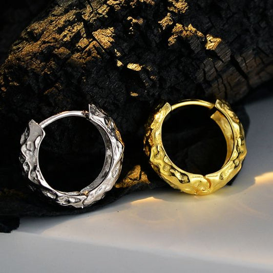 Irregular Surface 925 Sterling Silver Hoop Earring (Single)