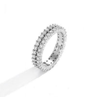 Men's Double Layer Crystal 925 Sterling Silver Ring