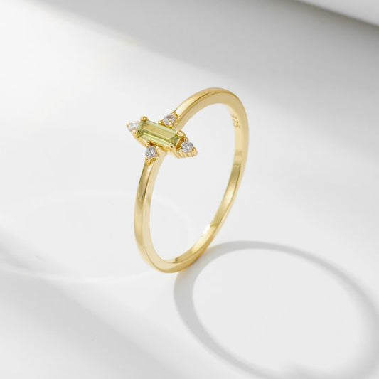 Olive Green Baguette Cubic Zirconia Ring