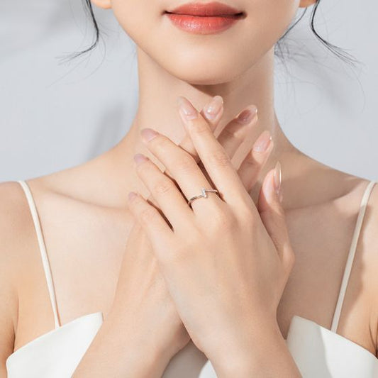 Round CZ Lines Adjustable 925 Sterling Silver Ring