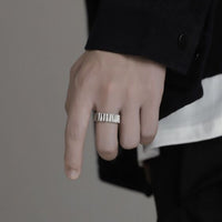 Men's Geometry Vertical Stripes 925 Sterling Silver Adjustable Ring