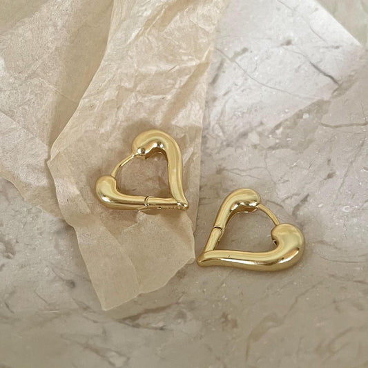 Hollow Irregular Heart Hoop Earrings, 925 Sterling Silver
