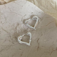 Hollow Irregular Heart Hoop Earrings, 925 Sterling Silver