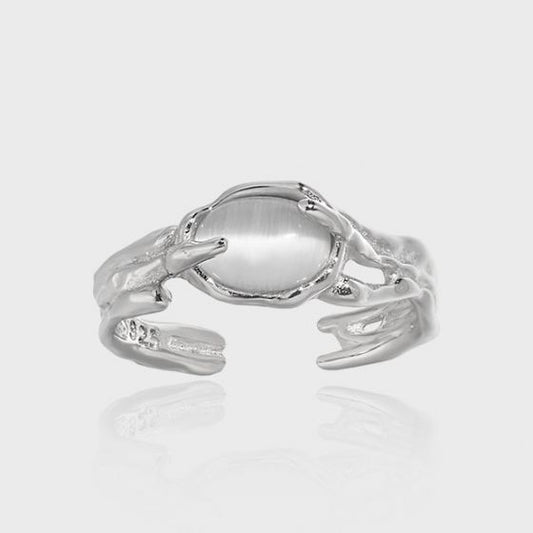 Oval Created Cat's Eye Sterling Silver Adjustable Ring