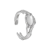 Oval Created Cat's Eye Sterling Silver Adjustable Ring