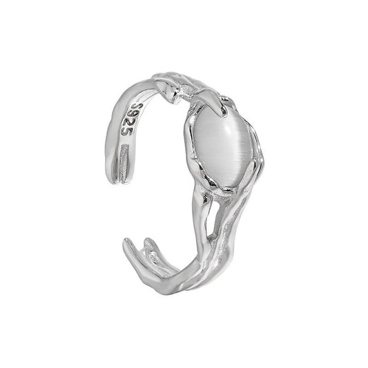Oval Created Cat's Eye Sterling Silver Adjustable Ring