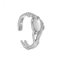 Oval Created Cat's Eye Sterling Silver Adjustable Ring